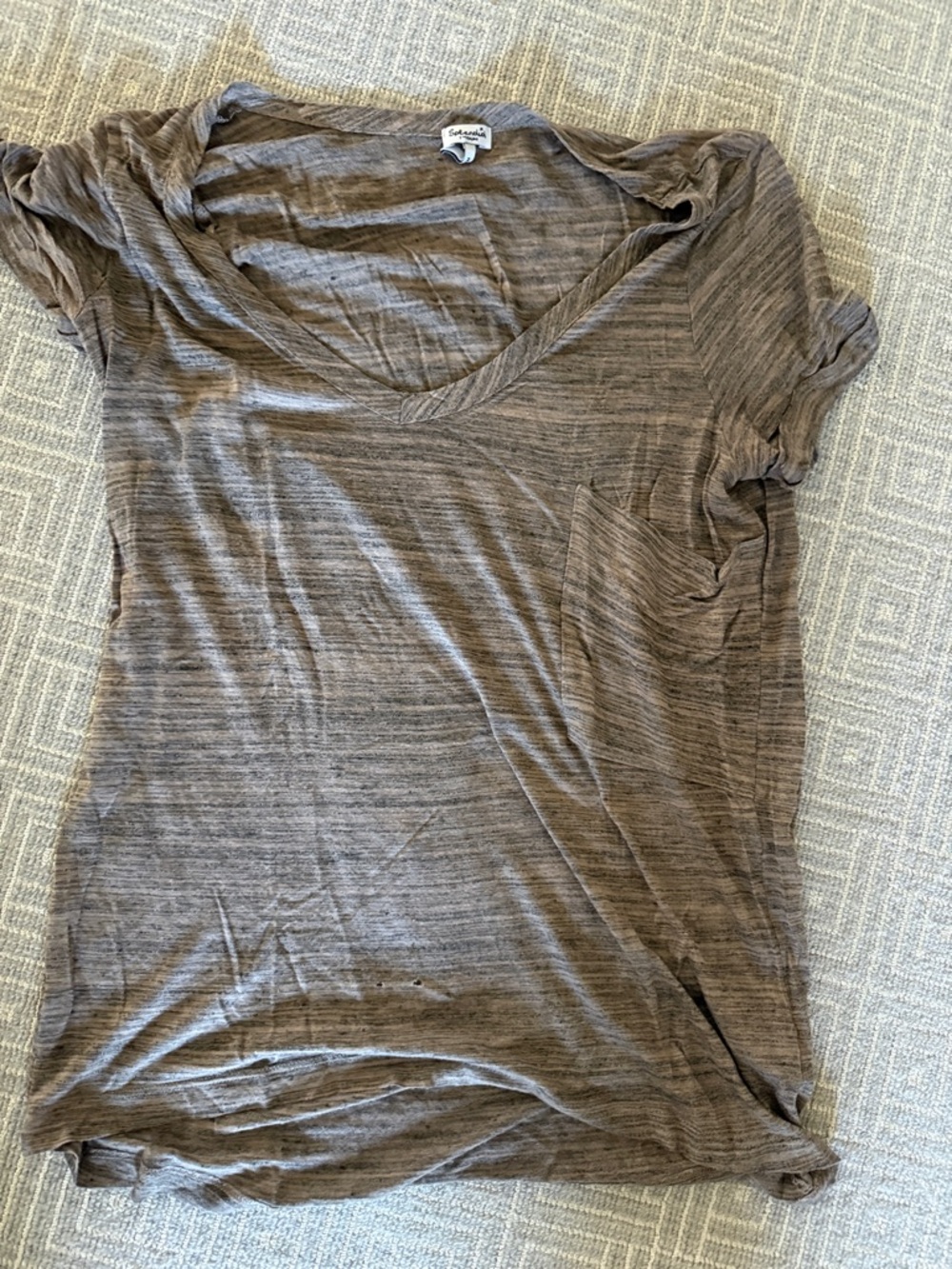 Splendid Brown V-Neck Short Sleeve Pocket Tee